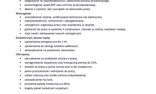 Zdjęcie do Udostępniamy informację o naborze do pracy w zakładzie w Ińsku na prośbę przedsiębiorstwa Gryfskand Sp. z o.o. 