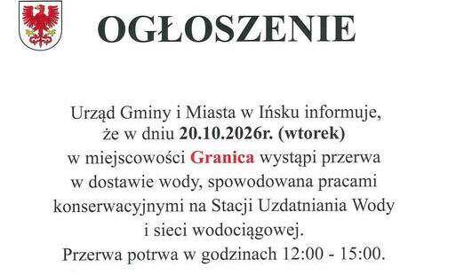 Zdjęcie do Przerwa w dostawie wody Granica 