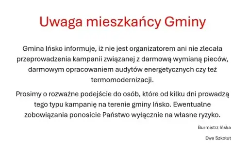 Zdjęcie do Informacja dla mieszkańc&oacute;w Gminy.