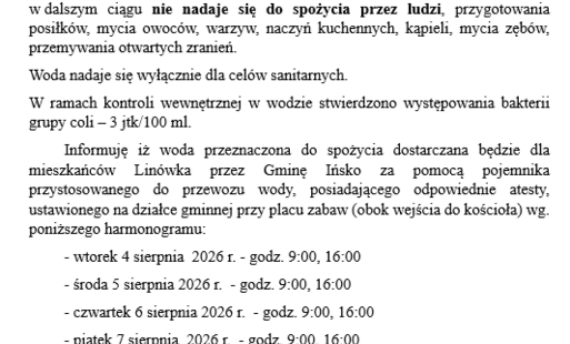 Zdjęcie do Informacja wodociąg Lin&oacute;wko