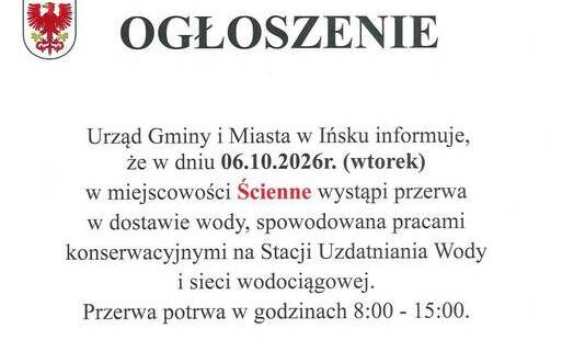 Zdjęcie do Przerwa w dostawie wody Ścienne 