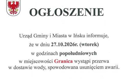 Zdjęcie do Przerwa w dostawie wody Granica 